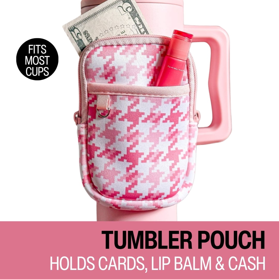 Biddlebee Water Bottle & Tumbler Bag Pouch Drinkware Accessory, Pink Check