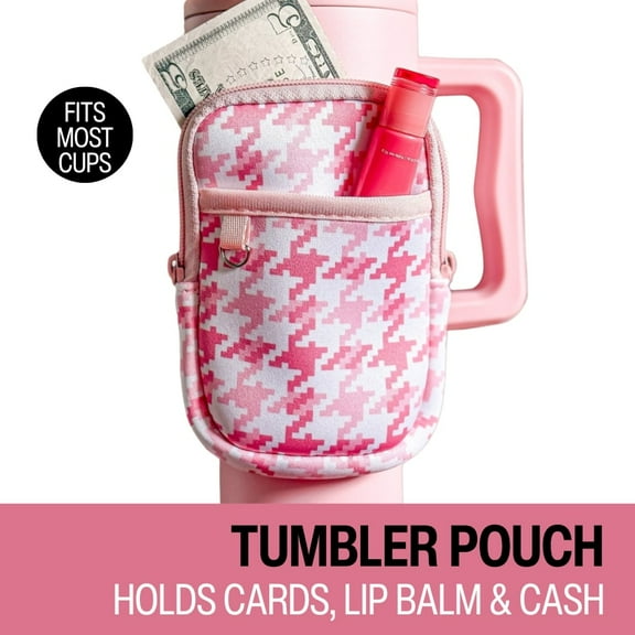Biddlebee Water Bottle & Tumbler Bag Pouch Drinkware Accessory, Pink Check