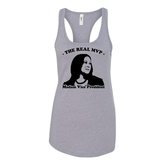 Biden Harris 2020 The Real MVP Madam Vice President Kamala Harris Women's Racerback Tank Top-Heather Grey-small