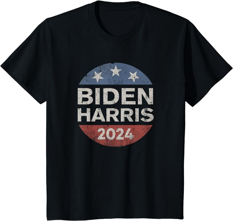 Biden Harris 2024 Retro Vintage Button Re-Elect Campaign T-Shirt ...