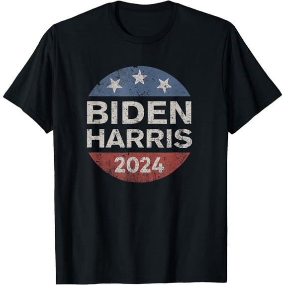 Biden Harris 2024 Retro Vintage Button Re-Elect Campaign T-Shirt