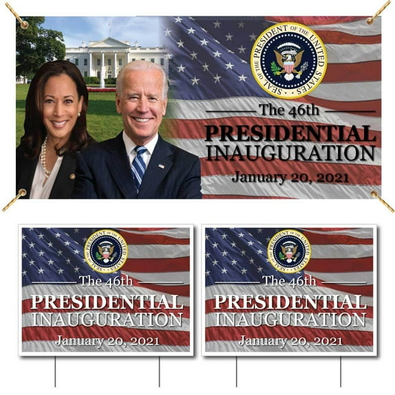 Biden Harris Presidential Inauguration Vinyl Banner & Yard Sign Set, Full Color Images, Includes EZ Stakes