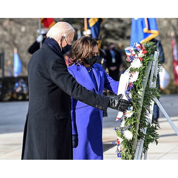 Biden and Harris Laying Wreath Ceremony - Style A - 12x18 Inch Laminated Poster - Stunning Detail and Bold Colors