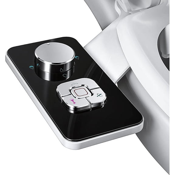 Bidet Attachment - Non-Electric Cold Water Toilet Seat with Pressure Controls,Retractable Self-Cleaning Dual Nozzles for Frontal & Rear Wash Black