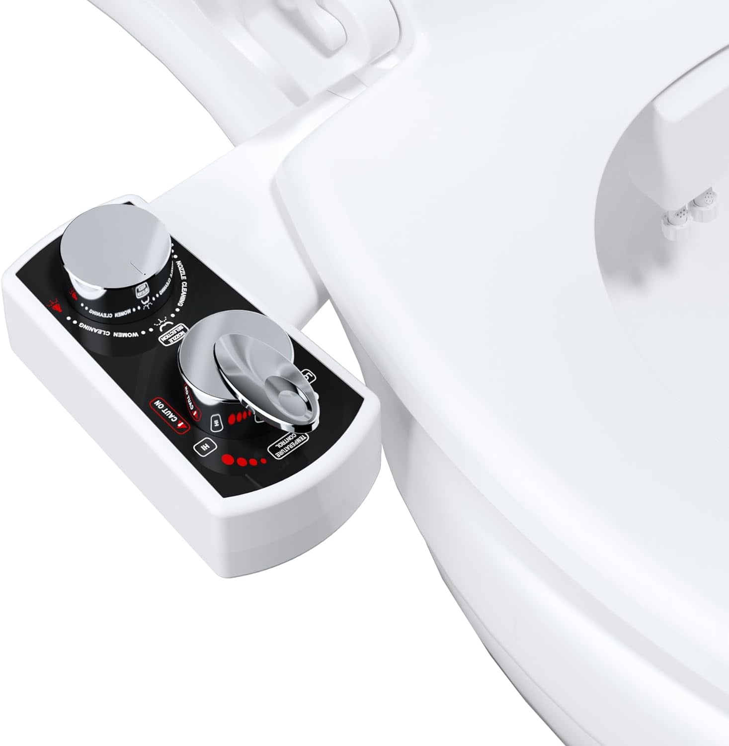 Bidet Attachment for Toilet, Hot and Cold Water Spray Non-Electric Dual Nozzle for Frontal & Rear Wash, Adjustable Water Pressure Control, Self Cleaning Water Sprayer, Black/Chrome