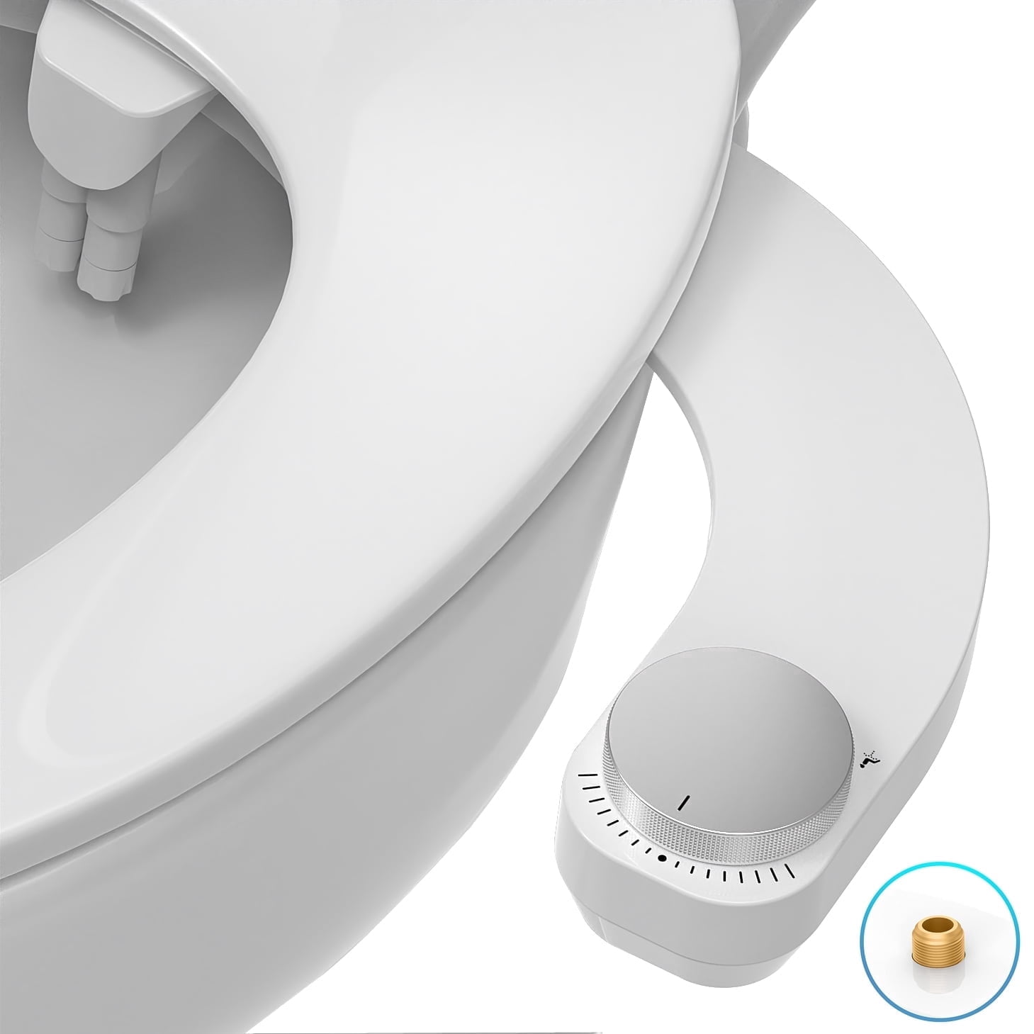 Bidet Attachment for Toilet - Left Handed Bidet Ultra-Slimt Non-Electric Dual Nozzle (Frontal & Rear Wash) Adjustable Water Pressure, Water Bidet Toilet Seat Attachment,Easy to Install (Silver)
