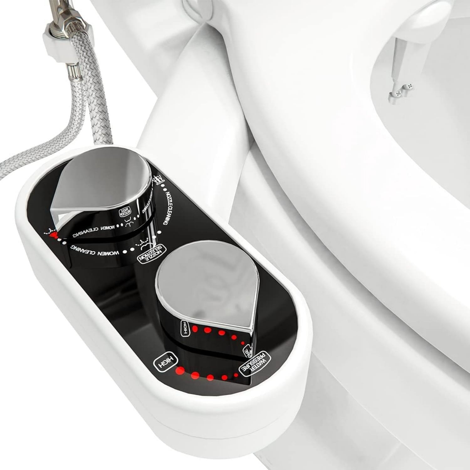 Bidet Attachment for Toilet Seat - Non-Electric, Self-Cleaning Dual Nozzle, Adjustable Water Pressure, Rear & Feminine Wash Hygienic Bathroom Upgrades - Fits Elongated Toilets (2 Pack)