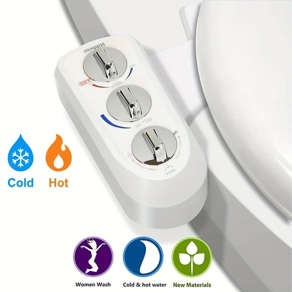 Bidet Attachment for Toilet, Self Cleaning Dual Nozzle, Hot & Cold Water Spray Non-Electric Mechanical Bidet Toilet Seat for Rear Or Female Washing Sanitizing, Adjustable Water Pressure, White