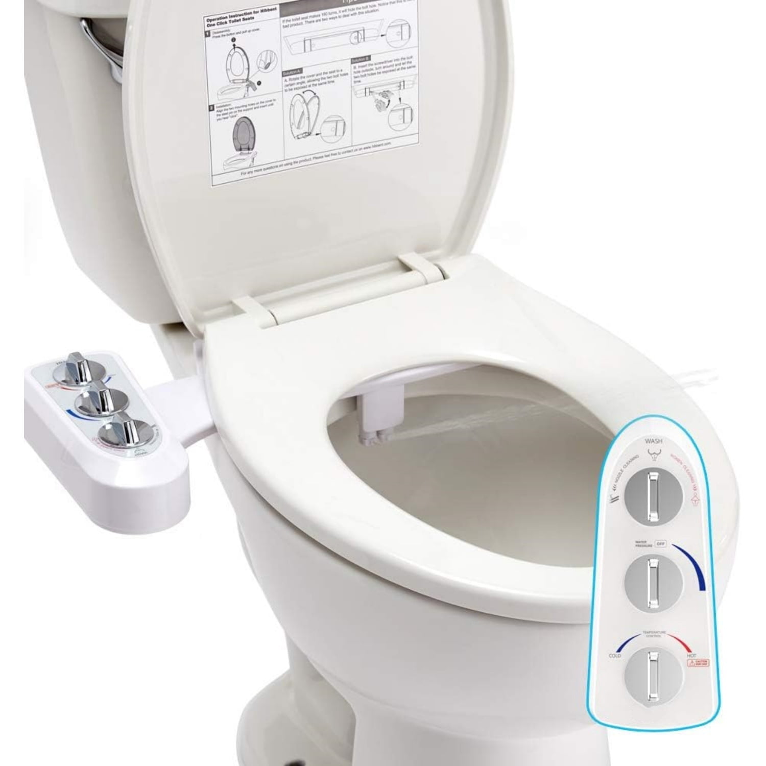 Bidet Attachment for Toilet, Self Cleaning Dual Nozzle, Hot & Cold Water  Non- Mechanical Bidet Toilet Seat for Rear or Female Washing Sanitizing, Adjustable Water , White