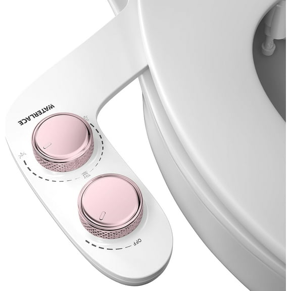 Bidet Attachment for Toilet, Self-Cleaning Dual Retractable Nozzles Bidet, Non-Electric Adjustable Water Pressure for Hygienic Rear & Feminine Wash, Easy Installation Ultra-Slim (Rose Gold)
