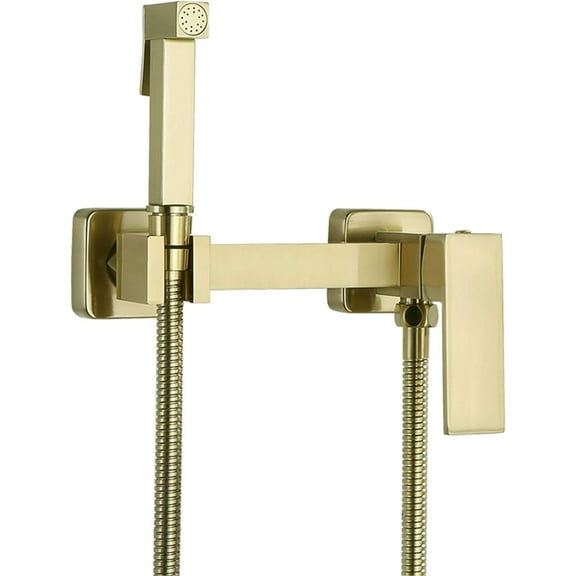 Bidet Faucet Set, Brushed Gold Full Copper High Pressure Toilet Gun, Bathroom Wall Mounted Hot and Cold Water Mixer Bidet Sprayer Shattaf