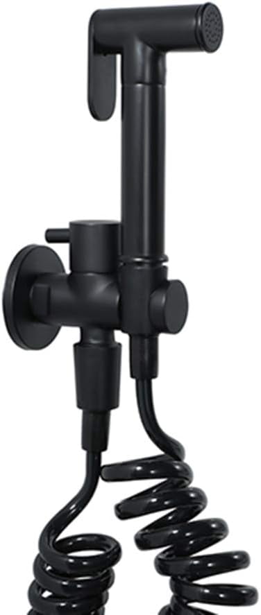 Bidet Sprayer Faucet Set with Cold Water Black Brass Wall Mount Handheld Toilet Bidet Attachment Pressure Sprayer Single Handle Bidet Spray Set for Personal Hygiene,Set a