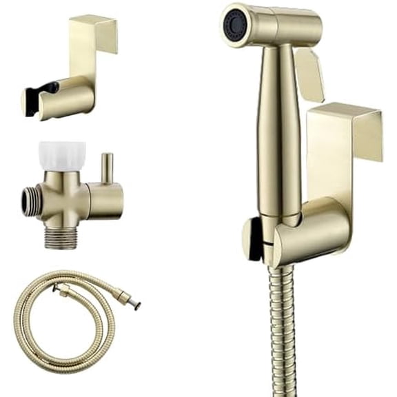 Bidet Sprayer for Toilet, Handheld Bidet Sprayer Kit, Easy-to-Install Toilet Handheld Shower, Hand Held Stainless Steel Shattaf with Adjustable Flow, Cloth Diaper Set-Brushed Gold