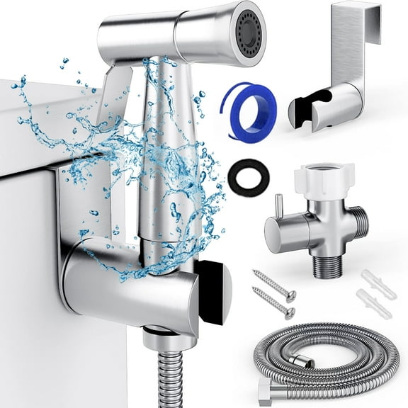 Bidet Sprayer for Toilet, Stainless Steel Handheld Bidet Sprayer Set - Adjustable Water Pressure Control with Bidet Hose for Feminine Wash, Baby Diaper Cloth (Silver)