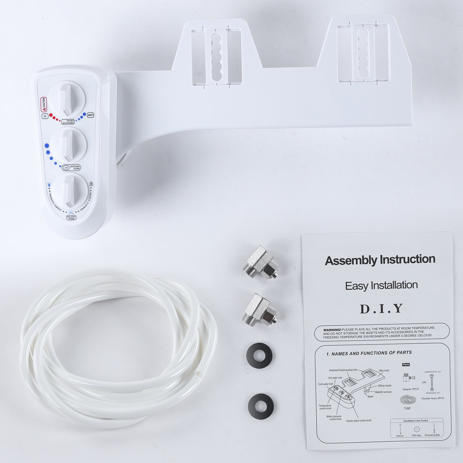 Bidet Toilet Seat Attachment & Fresh Water Sprayer (Cool & Warm Temperature Control,-Nozzle Cleaning,Non-,Adjustabl-e Pressure,Female Wash)