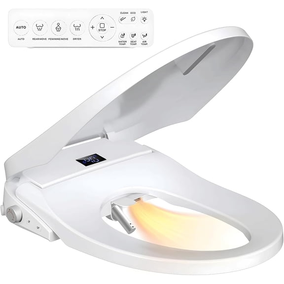 Bidet Toilet Seat, Electric Smart Heated Seat with Instant Warm Water & Dryer, Feminine & Front Rear Wash, Self-Clean Nozzle, Night Light, Wireless Remote, Soft Closed Lid, Elongated