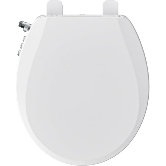 Bidet Toilet Seat, Soft Close Round Toilet Seat, Button control Feminine/Posterior Wash Switch, Knob Control Water Pressure,White Bidet Seat Attachment with Brass inlet