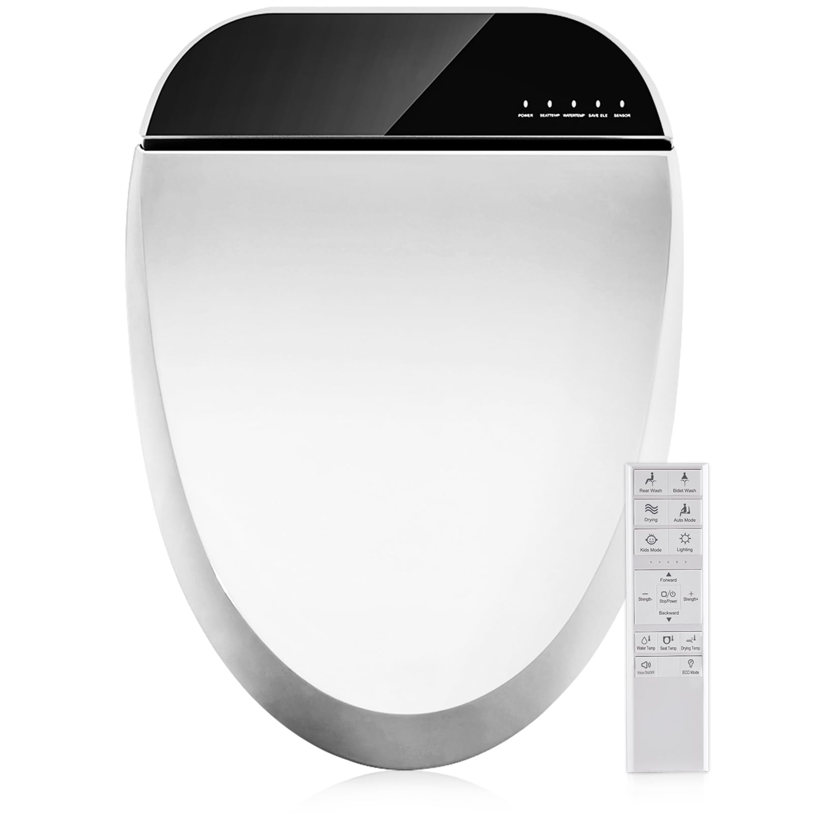 Bidet Toilet Seat With Heated Warm Water & Nozzle Wash  Auto-dry Quiet Close Lid Wireless Remote - Electric 102s-b(elongated)