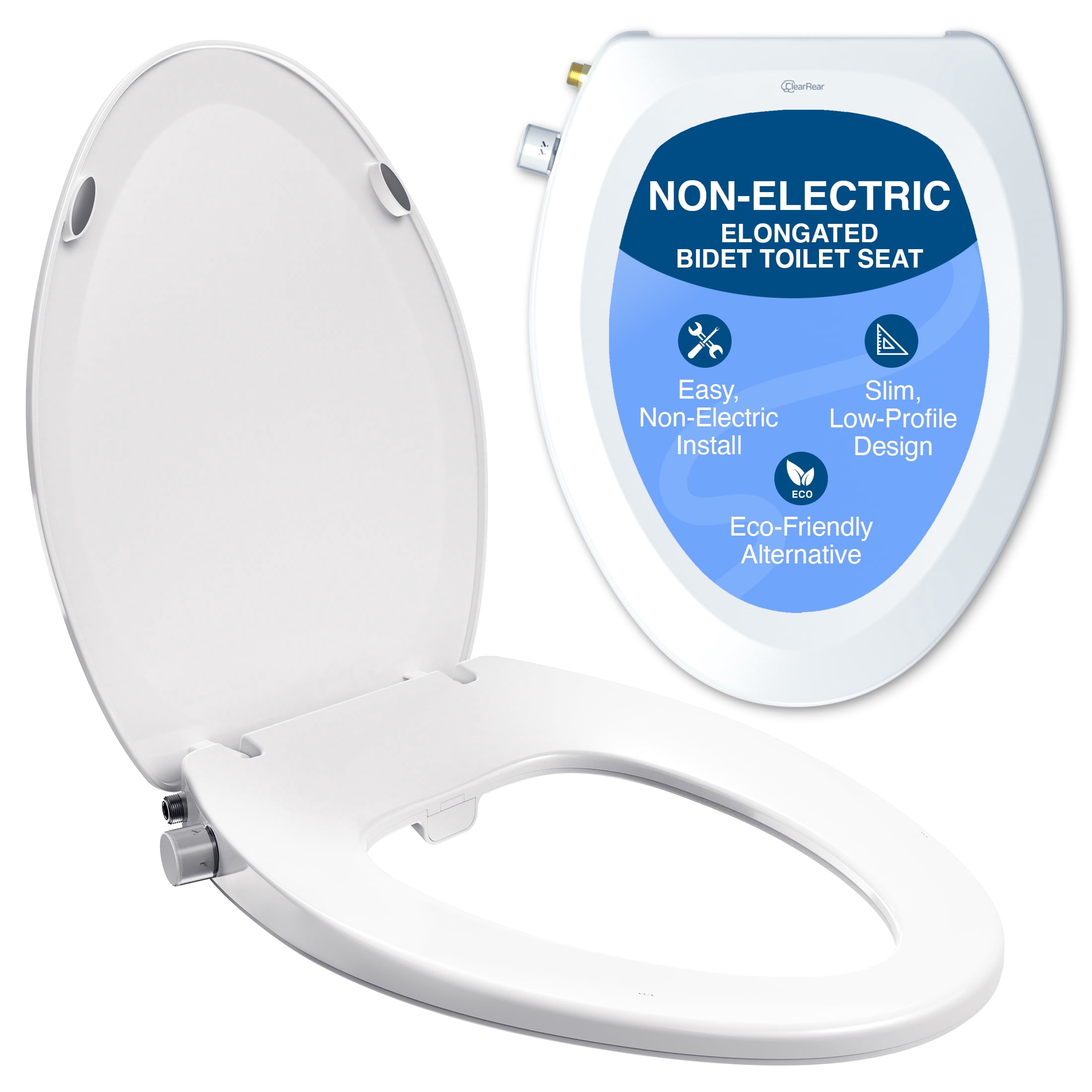 The Clear Rear Elongated Bidet Seat, Adjustable Spray with Rear and Feminine Nozzles