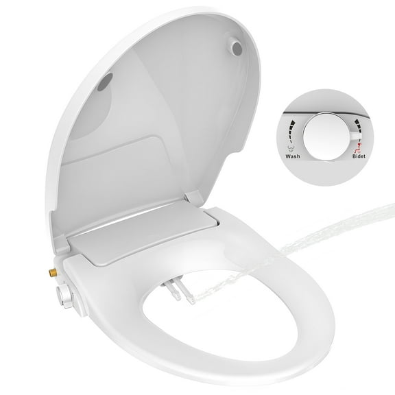Atzeste Bidet Toilet Seat, Non-Electric Dual Nozzles Bidet Attachment, Adjustable Water Pressure Water Sprayer, Rear & Feminine Wash, Quiet-Close, Brass Inlet, Fit Elongated Toilet Seat