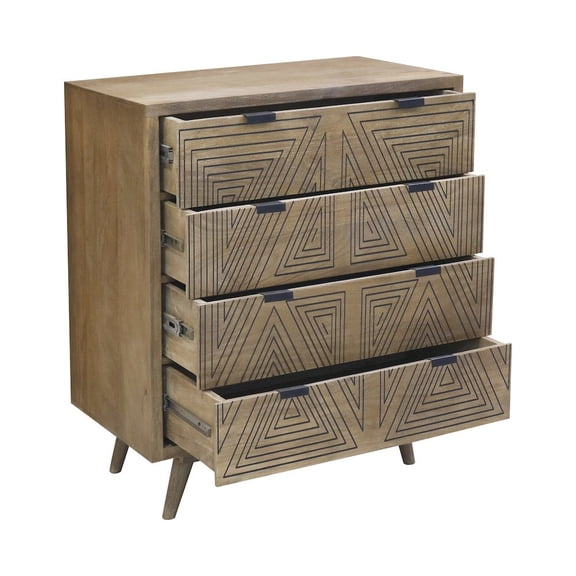 Furniture of America Kanan Art Deco Solid Wood 4-Drawer Accent Chest in Brown