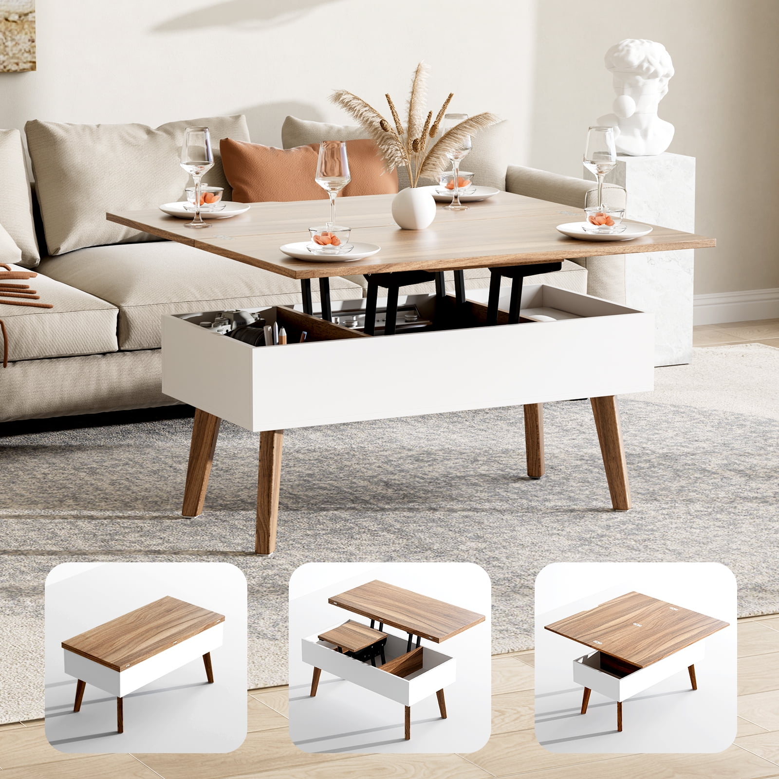 Kasshom 40'' Lift Top Coffee Table, 3 in 1 MultiFunction Dining Table