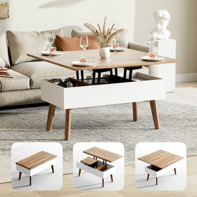 Kasshom 40'' Lift Top Coffee Table, 3 in 1 MultiFunction Dining Table