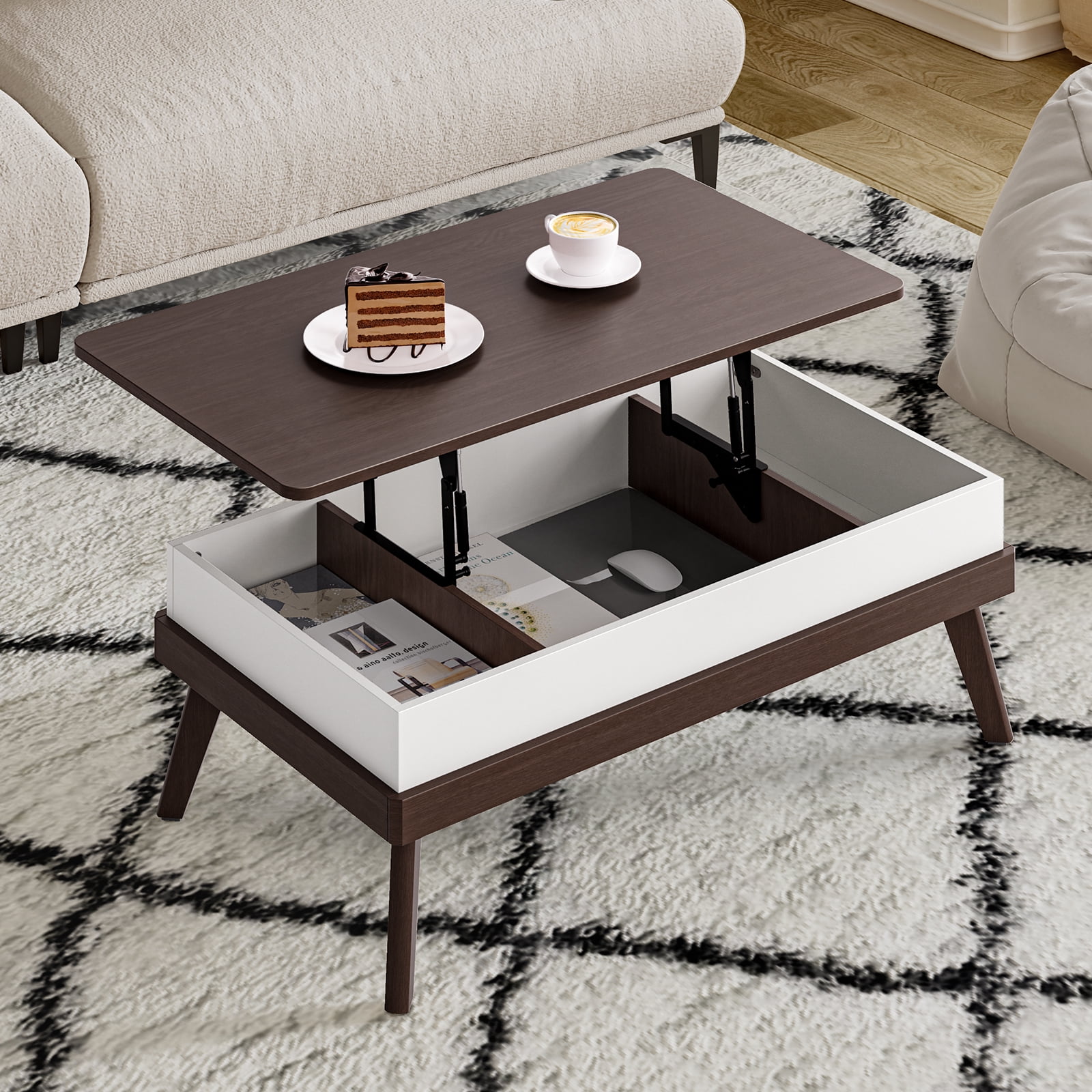 Bidiso Lift Top Coffee Table, 40'' Center Table with Hidden Storage