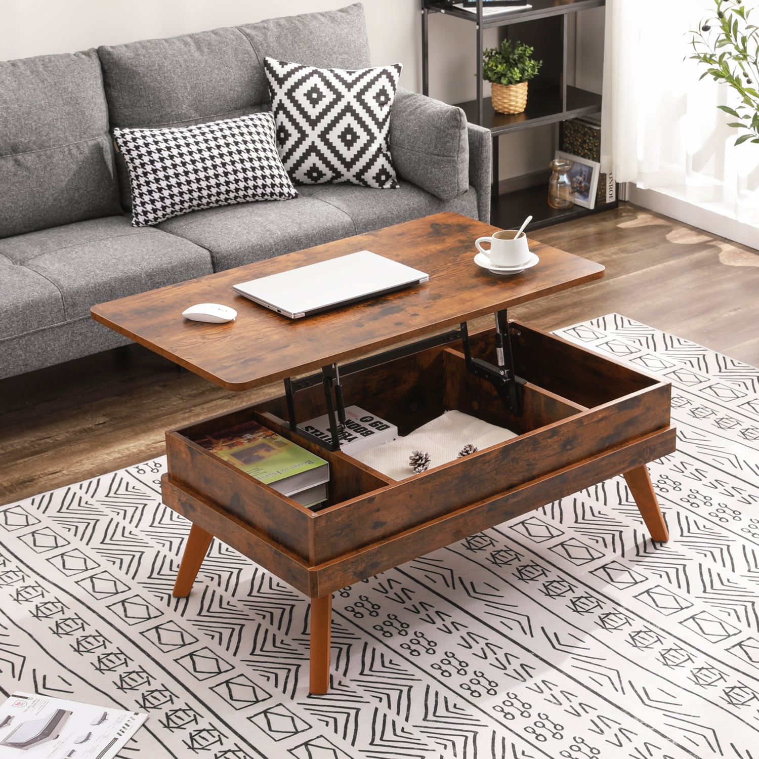Bidiso 40'' Lift Top Coffee Table with Hidden Storage and Round Corner