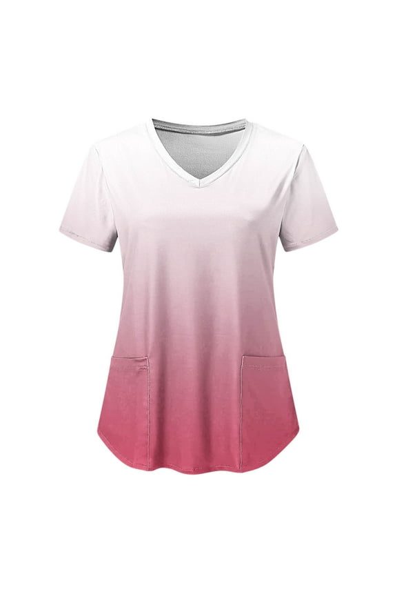 Women's Gradient Ombre Stretch Scrubs Top Comfortable Easy Fit Lightweight Durable Soft Stretch Printed V-Neck Medical Scrub Top