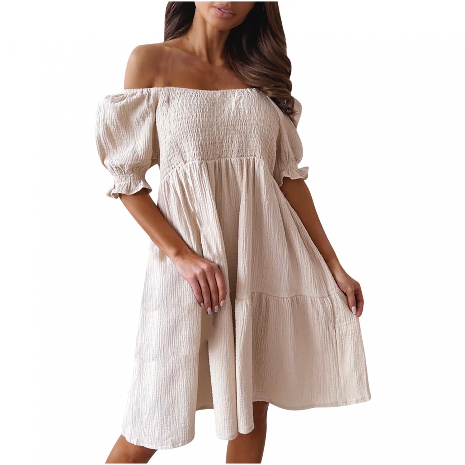 bandeau beach dress short HAPPY BAY Women's Short Bandeau Dress Beach Vacation Summer Holiday Tube Top Short Ruched Evening Dress Strapless Dresses for Women L-XL Green Plain