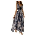 thumbnail image 1 of Bidobibo Womens Summer Maxi Dresses Tropical Print Beach Dresses V-Neck Sleeveless High Waist Lace up Flowy Long Dress Holiday Sundress, 1 of 9