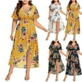 thumbnail image 1 of Bidobibo Womens Summer Plus Size Maxi Dresses Casual Loose Boho Floral Print High Low Split Dresses V-Neck Short Sleeve High Waist Flowy Beach Dress Travel Sundress, 1 of 6