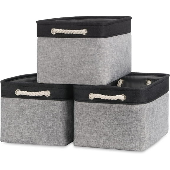 Bidtakay Fabric Storage Bins 15 x 11 x 9.5 3Pack Black Gray