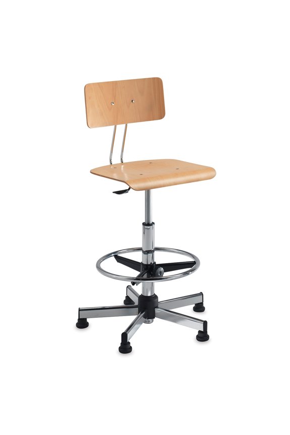 Drafting Chair - Birch and Chrome