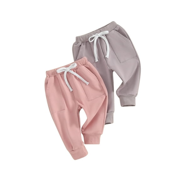 Biekopu 2pcs Girls Sweatpants, Drawstring Elastic Waist Solid Kids Pants Trousers with Pockets