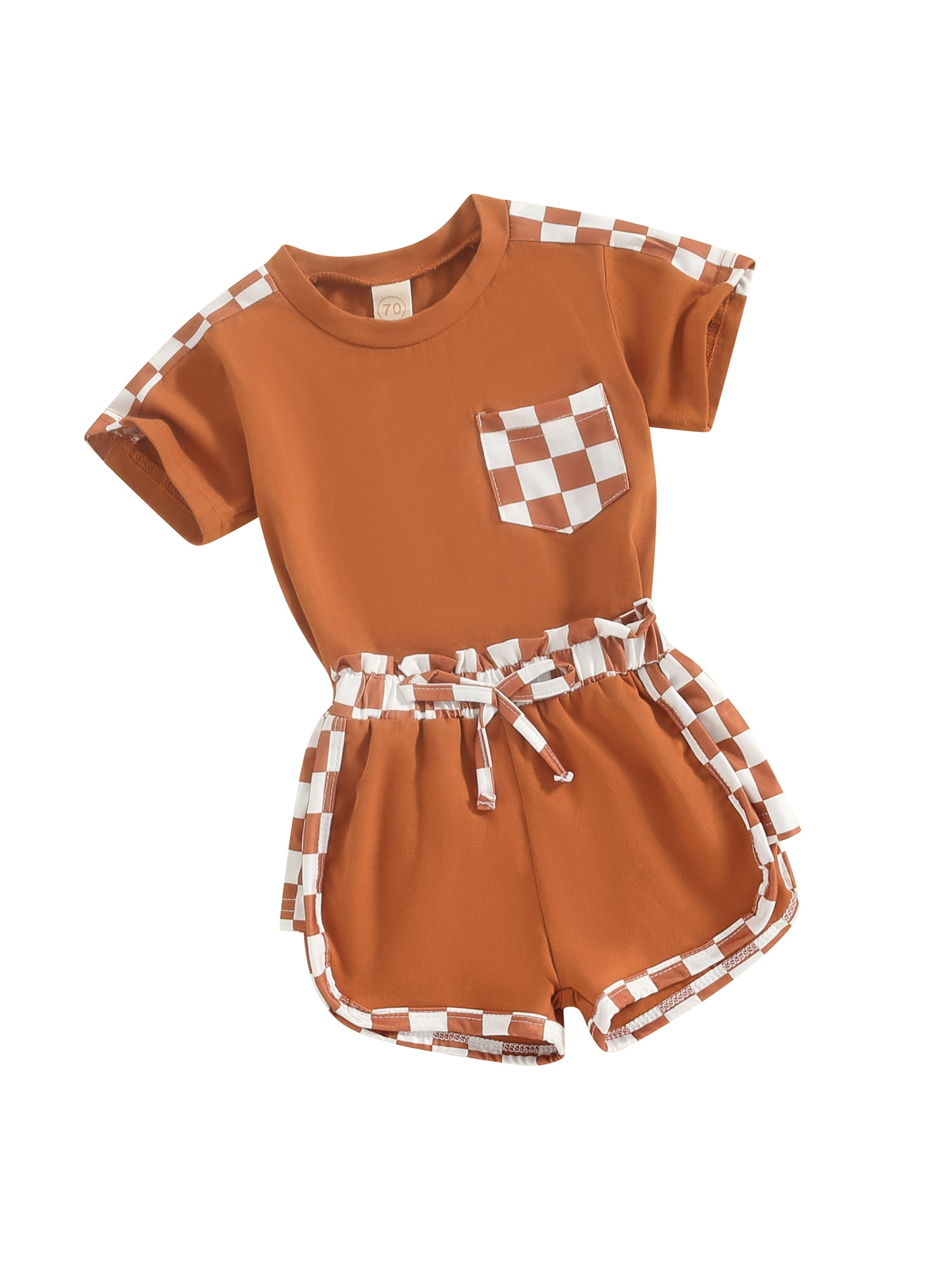 Baby Plaid Pattern Sling Blouses With Shorts Summer Sets