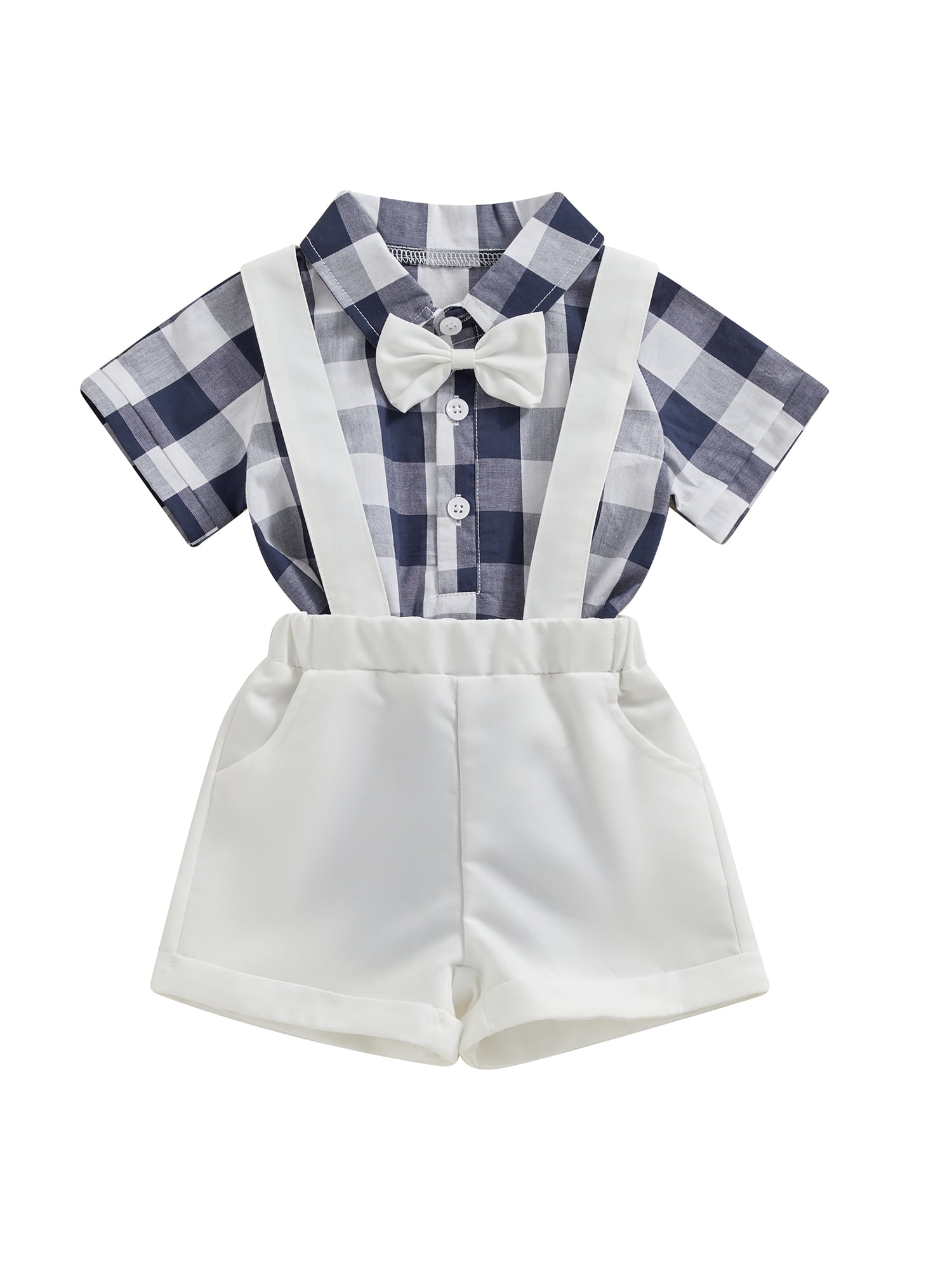 Toddler Boy Gentleman Suit Set - Button Down Shirt With Bowtie & Shorts 2-Piece Outfit
