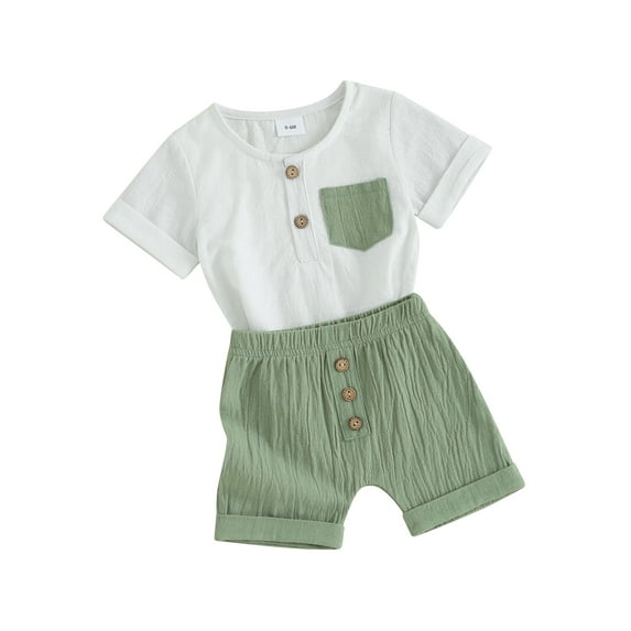 Biekopu Baby Boys Shorts Set, Contrast Color Short Sleeve T-shirt with Elastic Waist Shorts Summer Outfit