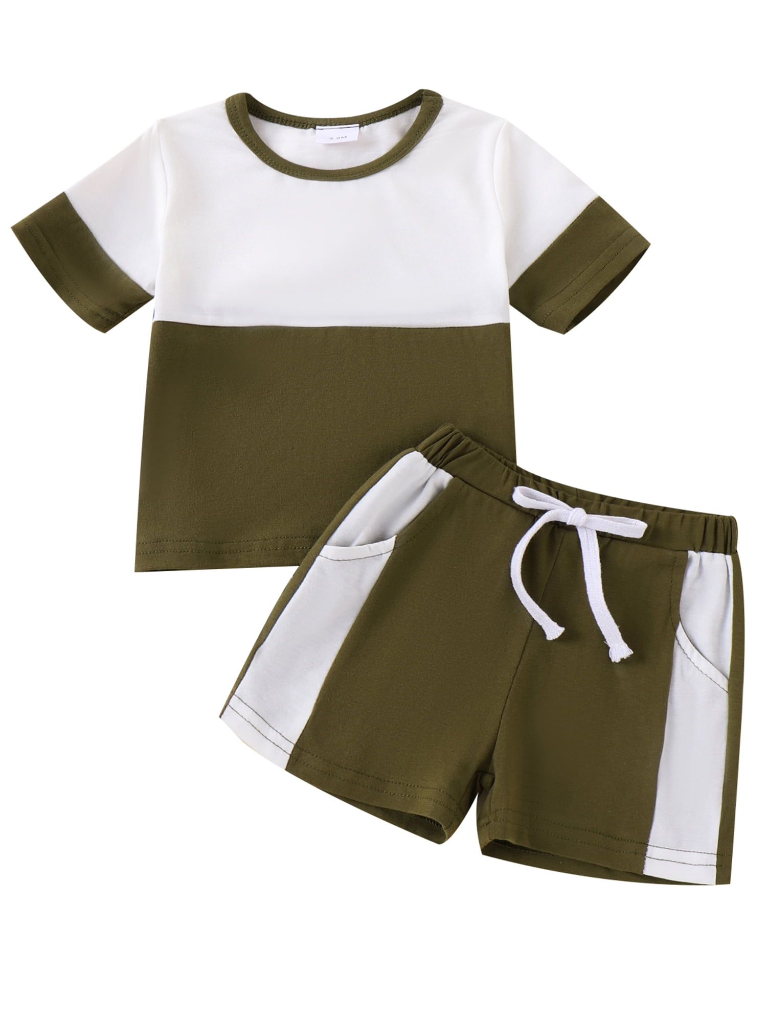 Biekopu Baby Boys Summer Shorts Sets Short Sleeve Contrast Color Tops