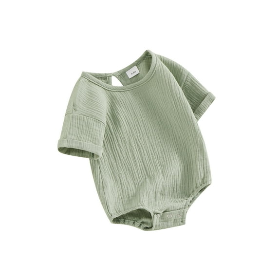 Biekopu Baby Bubble Romper Casual Rolled Up Short Sleeve Solid Color Bodysuit Infant Summer Tops