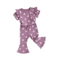 thumbnail image 1 of Biekopu Baby Girl 2Pcs Summer Outfits Ruffle Short Sleeve Floral Print Tops + Pants Set Toddler Clothes, 1 of 9
