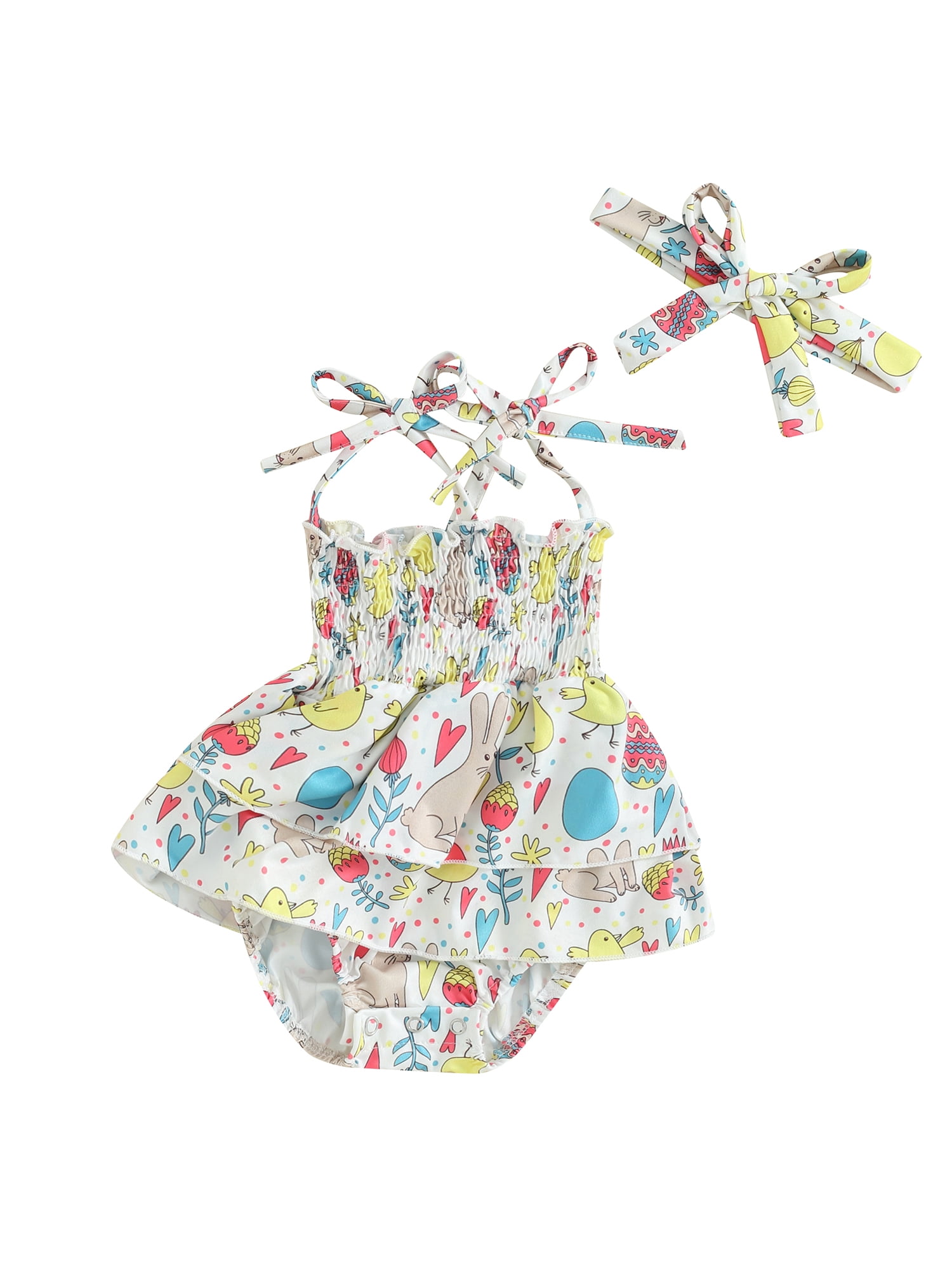 Biekopu Baby Girl Easter Outfits Bunny Egg Print Sleeveless Romper ...