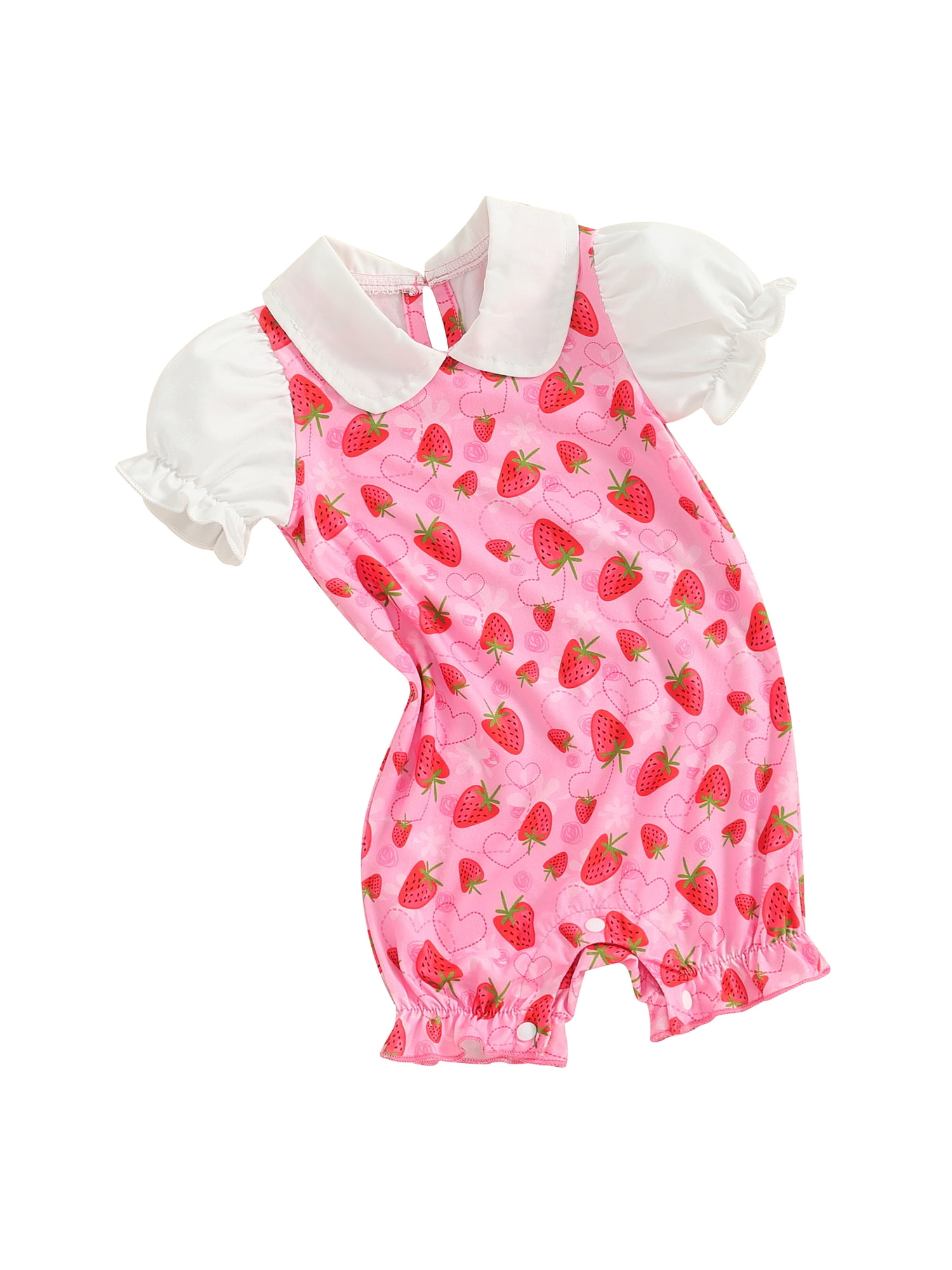 Biekopu Baby Girl Strawberry Romper Cute Doll Collar Puff Sleeve Frill