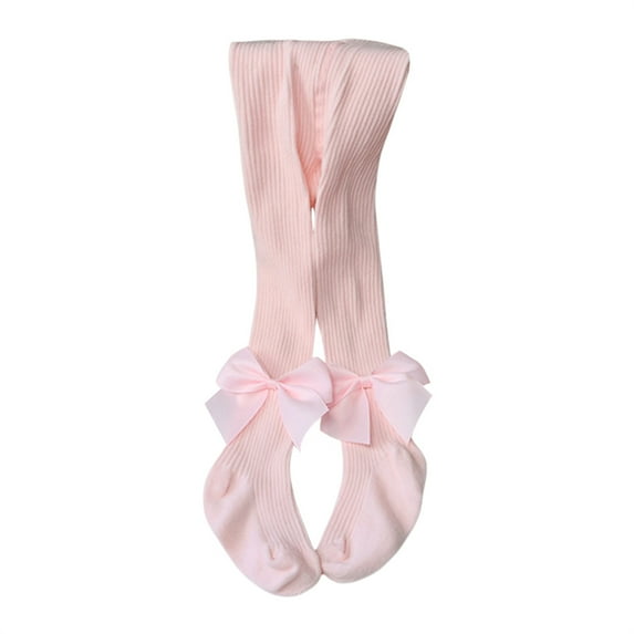 Biekopu Baby Girl Tights Cute Seamless Pantyhose Ribbed Stockings Footed Leggings with Satin Bow for Toddlers