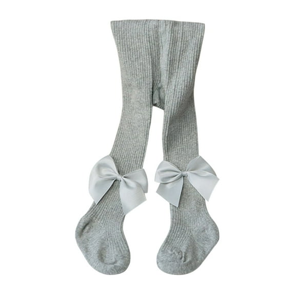 Biekopu Baby Girl Tights Cute Seamless Pantyhose Ribbed Stockings Footed Leggings with Satin Bow for Toddlers