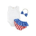 thumbnail image 1 of Biekopu Baby Girl’s Tops and Shorts Set Fashion Sleeveless Romper and Independence Day Short Pants with Headband, 1 of 8
