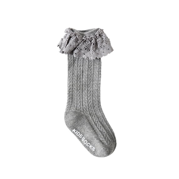 Biekopu Baby Girls Floor Socks, Elastic Lace Trim Non-slip Socks Soft Lightweight Long Socks