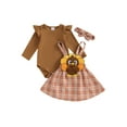 thumbnail image 1 of Biekopu Baby Girls Skirt Outfits Thanksgiving Long Sleeve Romper and Suspender Plaid Skirt Set 2 Piece Autumn Clothes for Party, 1 of 8