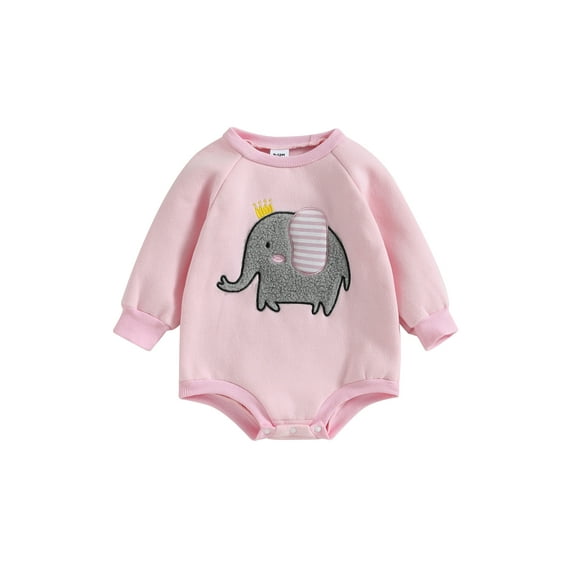 Biekopu Baby Girls Spring Autumn Romper Long Sleeve Crewneck Elephant Patch Loose Playsuit
